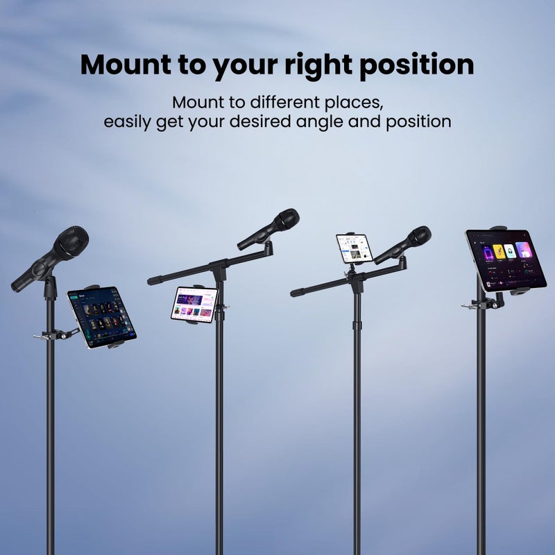CreaDream Tablet Holder for Microphone Stand, Aluminum Mic Music Stand Holder Mount for Phone and iPad, Adjustable Tablet Holder Compatible with Devices from 4.7 to 13 inch Tablets & Smartphones - Image 2