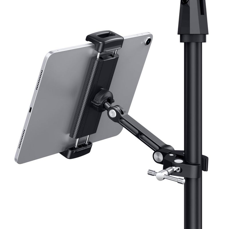 CreaDream Tablet Holder for Microphone Stand, Aluminum Mic Music Stand Holder Mount for Phone and iPad, Adjustable Tablet Holder Compatible with Devices from 4.7 to 13 inch Tablets & Smartphones - Image 1