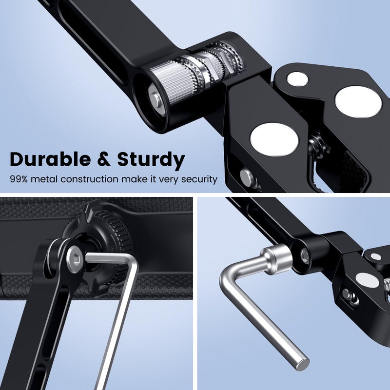 CreaDream Tablet Holder for Microphone Stand, Aluminum Mic Music Stand Holder Mount for Phone and iPad, Adjustable Tablet Holder Compatible with Devices from 4.7 to 13 inch Tablets & Smartphones - Image 3