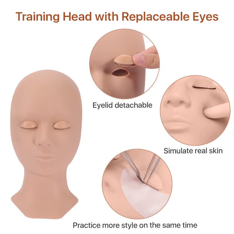 Pretty memory Lash Mannequin Head with 4 Pairs Removable Practice Eyelids, Silicone Eyelash Mannequin Head for Makeup Practice and Lash Extension Training - Image 3