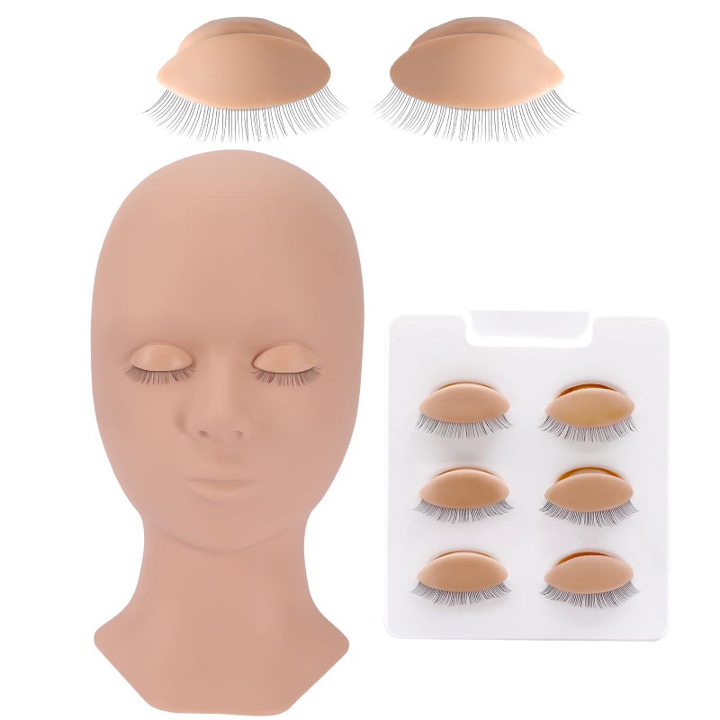 Pretty memory Lash Mannequin Head with 4 Pairs Removable Practice Eyelids, Silicone Eyelash Mannequin Head for Makeup Practice and Lash Extension Training - Image 1