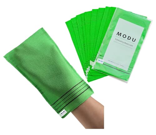 Modu Korean Exfoliating Mitts Large 10PCS (Green) – Exfoliating Gloves Body Scrubber Italy Towel Washcloth for Korean Spa at Home, Dead Skin Remover, 100% Vegan Viscose - Image 1