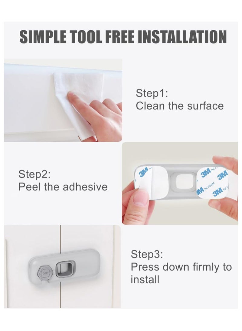 VIUAUAX مجموعة من 3 أقفال حزام أمان للأطفال، قفل ثلاجة مقاوم للأطفال، أقفال ثلاجة للأطفال مع وسادات لاصقة، أقفال أمان للأطفال للأبواب، ثلاجة RV، قفل الفرن، أقفال خزانة أمان للأطفال - رمادي مُحدث - Image 5