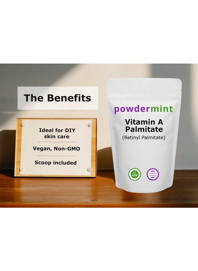 powdermint - Vitamin A Powder (Palmitate Powder, Retinyl Palmitate Powder, Retinol Powder) 15000 IU (Multiple Sizes) Non-GMO, Vegan, Wrinkle Reduction, Skin Health - Scoop Included (125 Grams) - Image 1