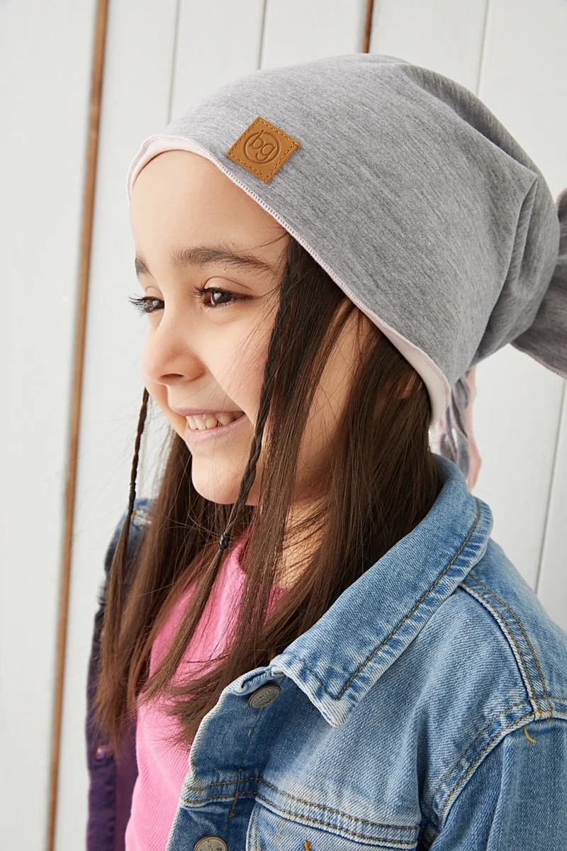بيبيجيز Gray Powder Stringed Children's Baby Hat Beanie Soft Cotton Combed Cotton