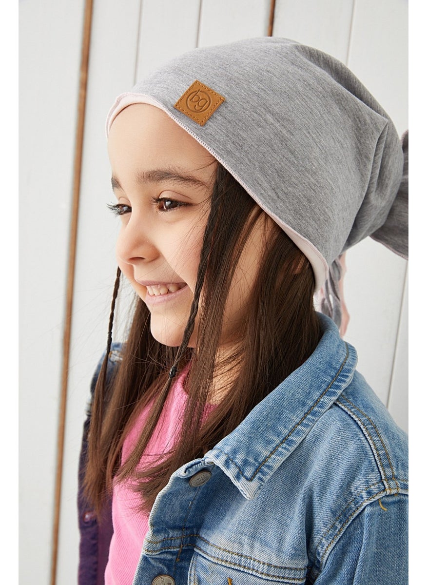 Babygiz Gray Powder Stringed Children's Baby Hat Beanie Soft Cotton Combed Cotton  - Image 3