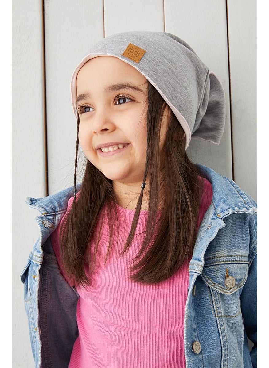Babygiz Gray Powder Stringed Children's Baby Hat Beanie Soft Cotton Combed Cotton  - Image 1