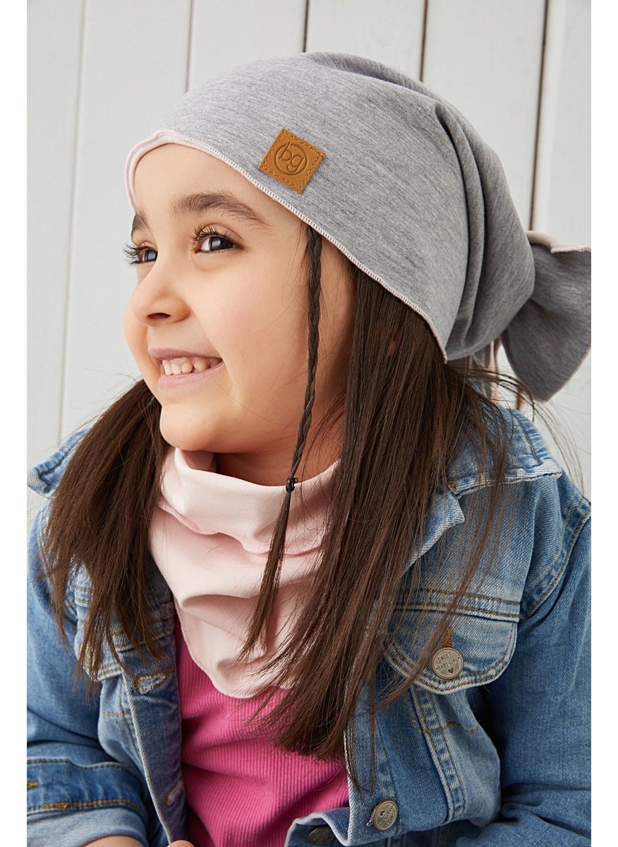Babygiz Gray Powder Stringed Children's Baby Hat Beanie Soft Cotton Combed Cotton  - Image 4