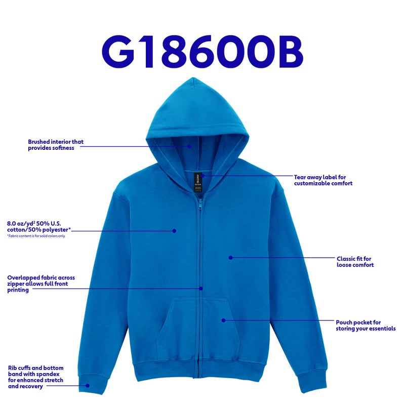 Gildan Youth Full Zip Hoodie Sweatshirt, Style G18600B, Sport Grey, Medium - Image 5