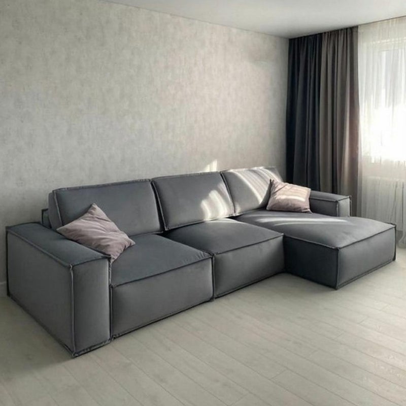 home house Corner sofa made of Swedish wood, Thai MDF, and gray linen - 250 x 160 x 80 x 80 cm - Image 1