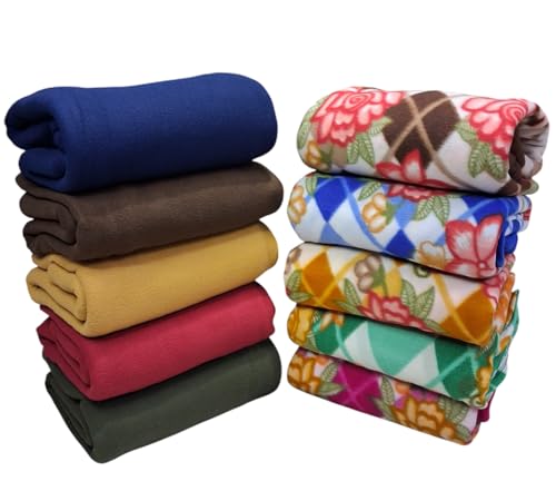 MAMRAJ Stylish Polar Fleece Single Bed Super Soft Micro Fleece Blanket - 60x90 Inch || Skin Friendly || Multicolour || Set of 10 [5 Solid + 5 Printed] - Image 1
