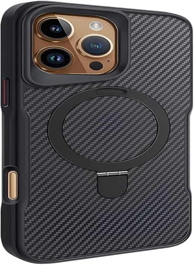 Next - Next Store Compatible with iPhone 15 Pro Max Case, 360° Rotatable Magnetic Stand, Carbon Fiber Design with Camera Protection Frame, Hollow Design, Support Magnetic Charging. (Black) - Image 1