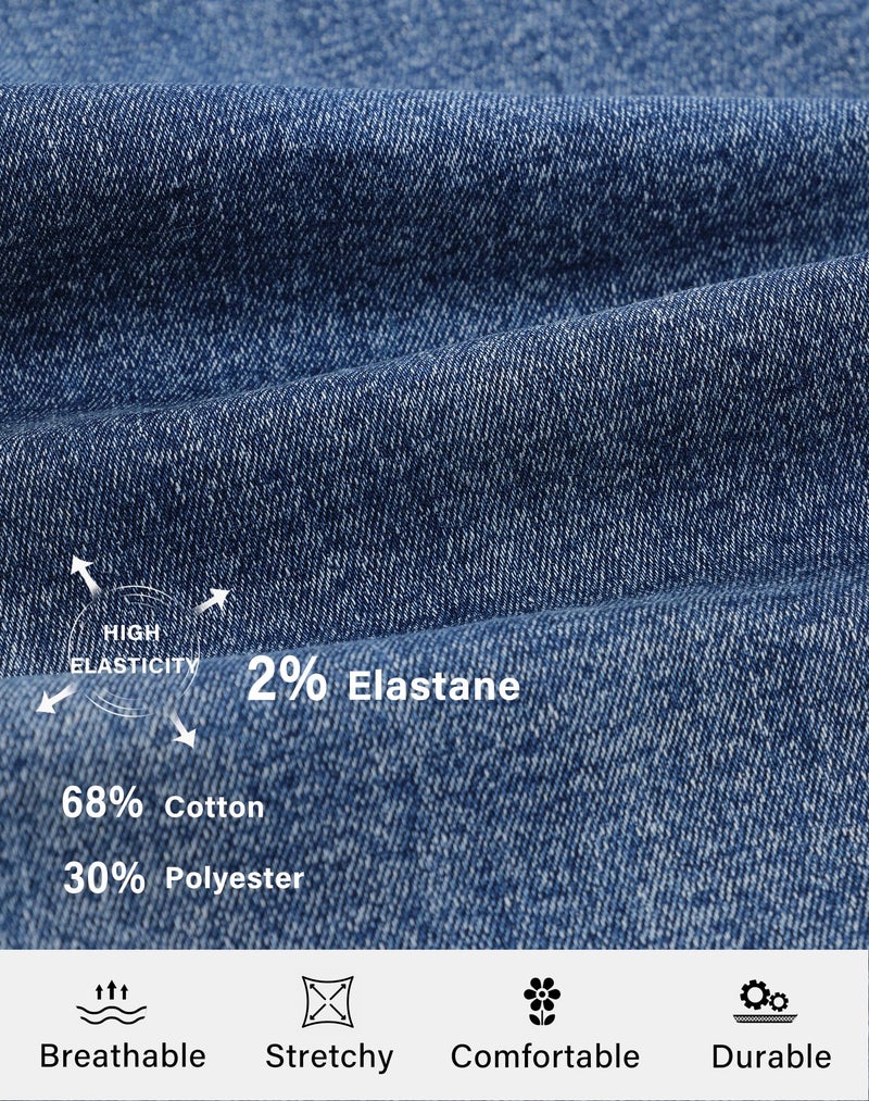 roswear Women's Jean Shorts Stretchy Baggy Half Elastic Waist with Button Fly Washed Blue Medium - Image 5