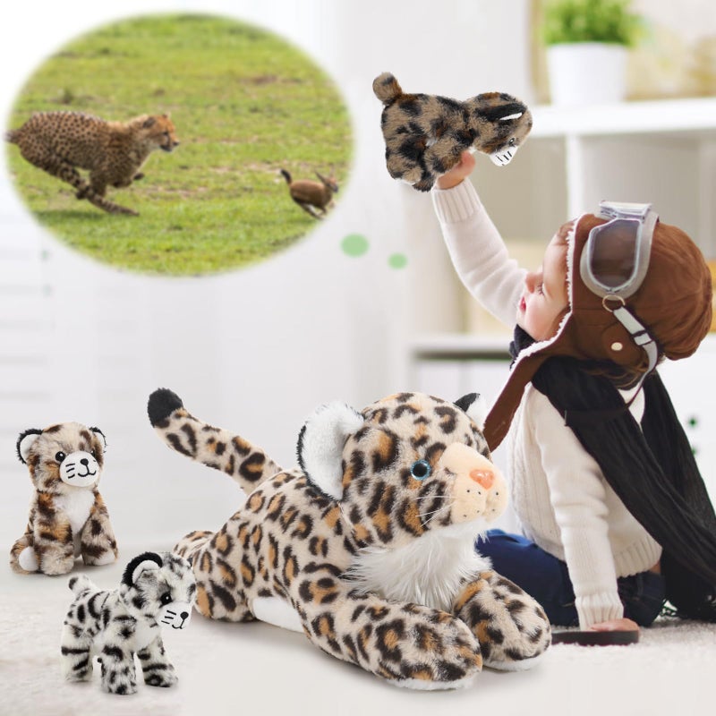 MaoGoLan Big Cheetah Stuffed Animals with Babies,18" Cheetah Plush Toys for Girls,Mother and Cubs Leopard for Birthday Party Decor,Stuffed Leopard Toy Gifts for Kids - Image 3