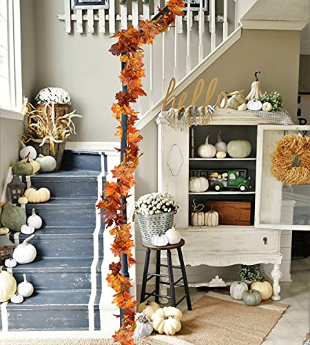 DearHouse 2 Pack Fall Maple Leaf Garland - 5.9Ft/Piece Hanging Vine Artificial Autumn Foliage for Thanksgiving, Home, Wedding, Fireplace, Party, Christmas Decor (Light Orange) - Image 3