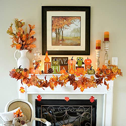 DearHouse 2 Pack Fall Maple Leaf Garland - 5.9Ft/Piece Hanging Vine Artificial Autumn Foliage for Thanksgiving, Home, Wedding, Fireplace, Party, Christmas Decor (Light Orange) - Image 2