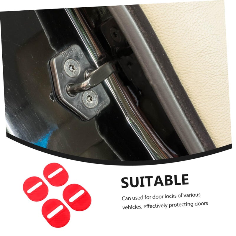 Car Door Lock Cover Set 4 Pcs Plastic Shock Absorber Pads Scratch Protection Red - Image 4