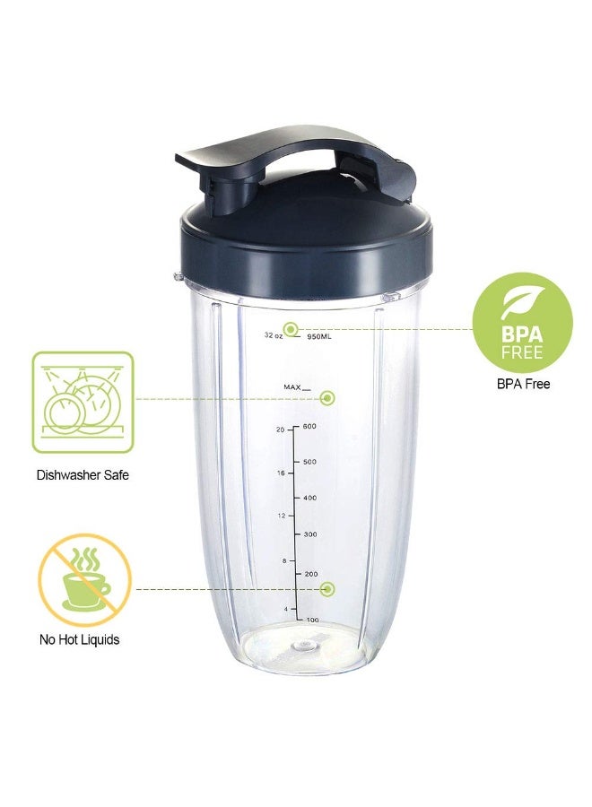 WWjiuyue Blender Cups for Nutribullet Blender, 32OZ Cup with Flip Top To Go Lid Compatible with Nutribullet 600W 900W Blenders, Blender Replacement Parts 2 Pcs - Image 4