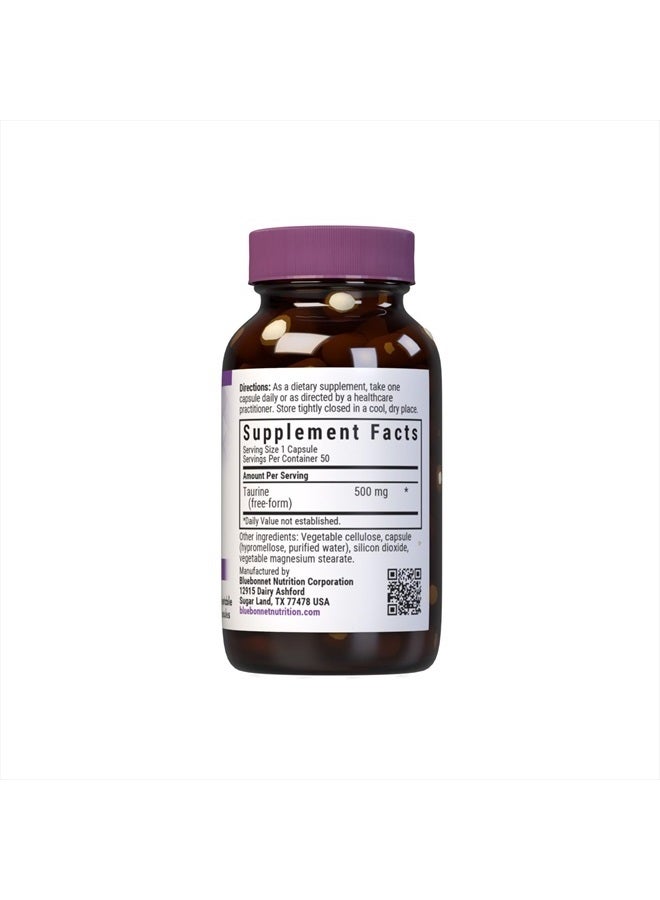 Bluebonnet Taurine 500 mg Vitamin Capsules, 50 Count - Image 2