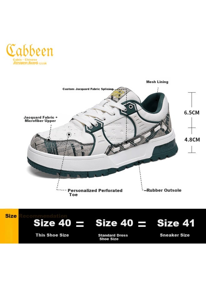 Cabbeen New Men's High-end Casual Sneakers Fashion Versatile Printed Niche Light Luxury Sports Trendy Shoes Dark Green Size 43