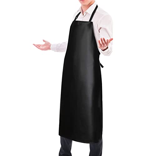 Gotega Waterproof Rubber Vinyl Apron 40 Inch Heavy Duty Chemical Work Apron Durable with Adjustable Bib Apron for Dishwashing Black - Image 1