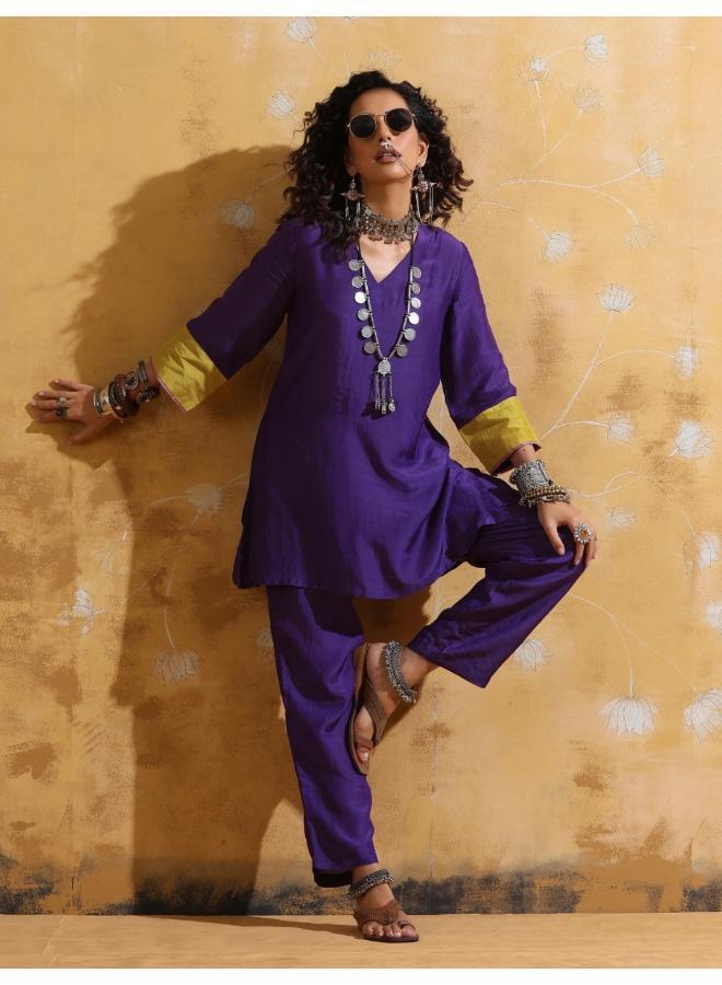 trueBrowns Purple Muslin Silk Co-ord Set - Image 1