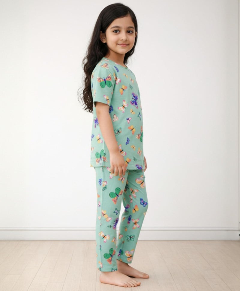 ANTHRILO Summer Butterfly Short Sleeve Pyjama Set - Green - Image 3