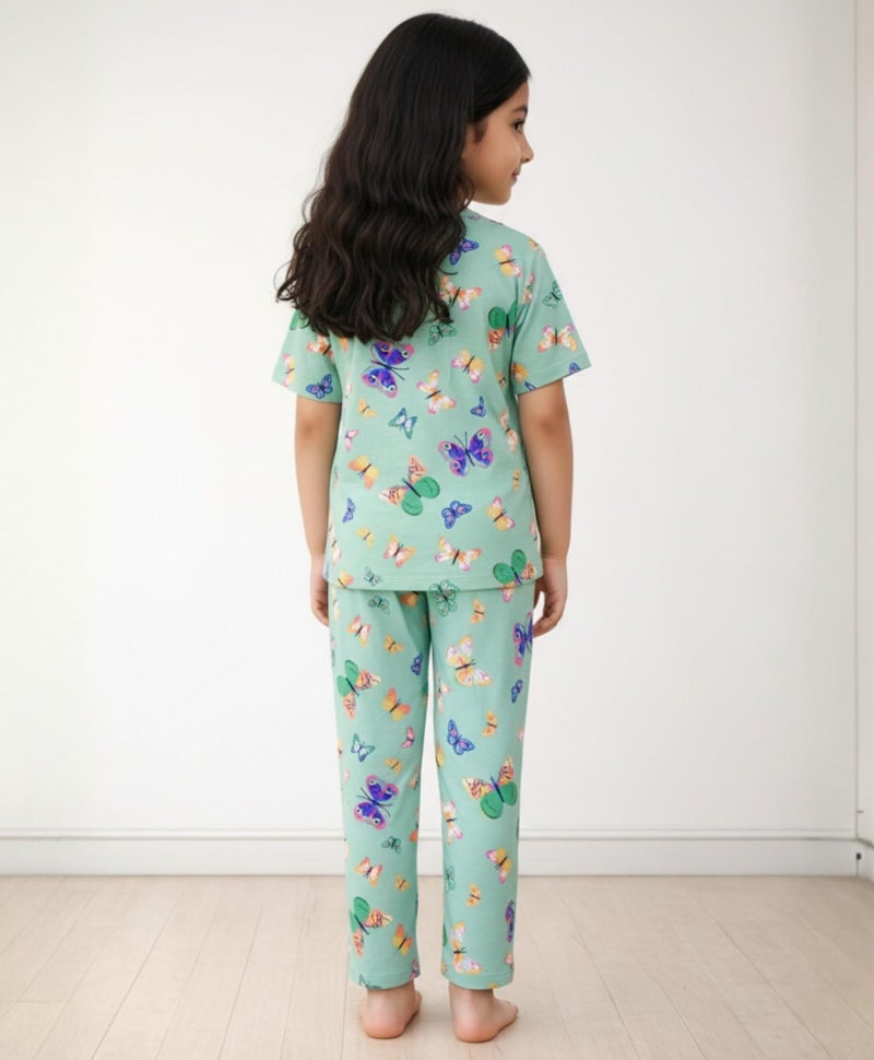 ANTHRILO Summer Butterfly Short Sleeve Pyjama Set - Green - Image 4