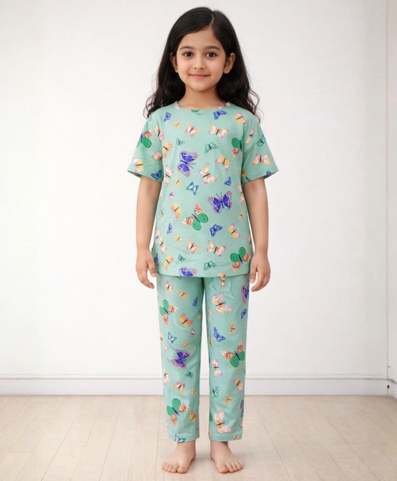 ANTHRILO Summer Butterfly Short Sleeve Pyjama Set - Green - Image 2