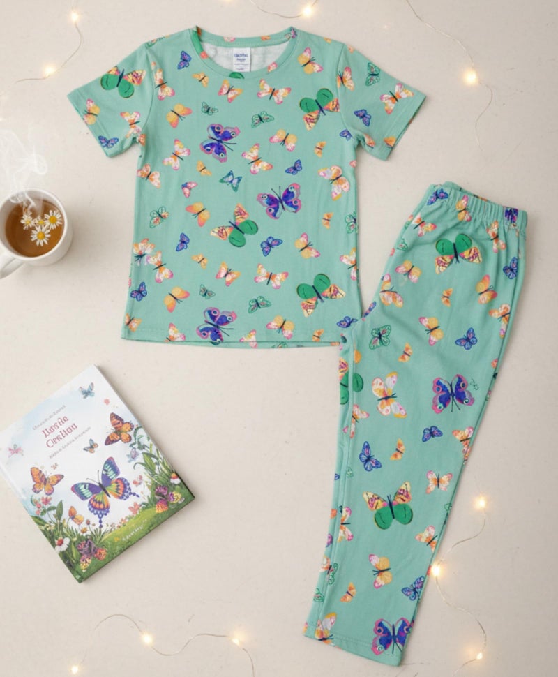 ANTHRILO Summer Butterfly Short Sleeve Pyjama Set - Green - Image 5
