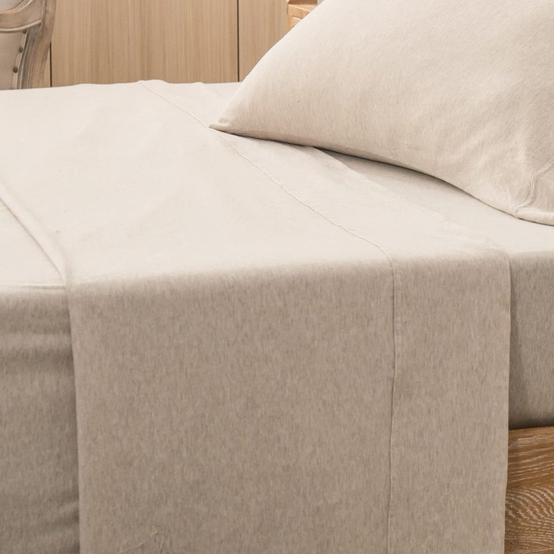 PURE ERA PURE ERA Jersey Knit Flat Top Sheet Only 100 TShirt Heather Cotton Super Soft Comfy Breathable 1Pack King Beige 