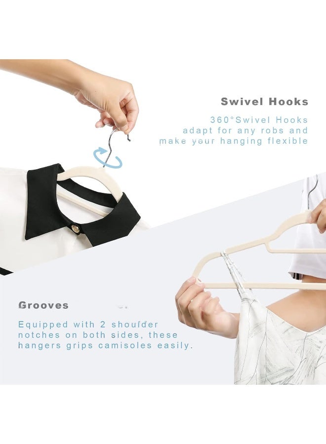 HOUSE DAY Clothes Hangers Pack of 100 Velvet Coat Hangers Non-Slip Space Saving Hangers Adult Hangers L16.8 D1/4" (Beige), One Size - Image 4