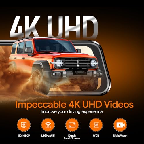 Aprilboy 3 Channel Mirror Dash Camera for Cars, Triple Rear View Mirror with Front 4K/3K, Inside and Rear 1080P with WiFi, G-Sensor, Night Vision, Reverse Assist, Parking Monitoring (Include 64GB Card) - Image 2