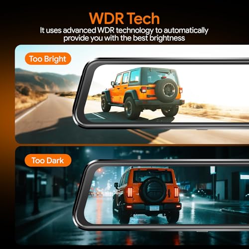 Aprilboy 3 Channel Mirror Dash Camera for Cars, Triple Rear View Mirror with Front 4K/3K, Inside and Rear 1080P with WiFi, G-Sensor, Night Vision, Reverse Assist, Parking Monitoring (Include 64GB Card) - Image 3