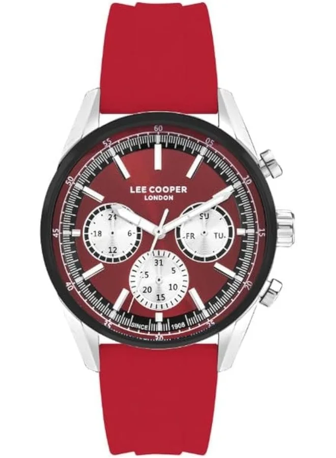 لي كوبر Lee Cooper Men's Watch, Multi Function Display and Silicone Strap - LC07987.388, Red