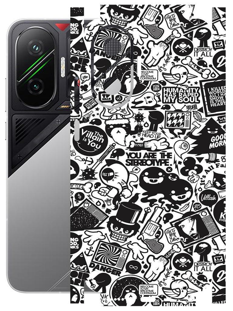 AtOdds Mobile Skin Sticker Wrap | Compatible for Poco F7 (5G) | Scratchproof Matte Finish | Full Coverage for All Sides & Camera Protection (B&W Graffiti) - Image 1