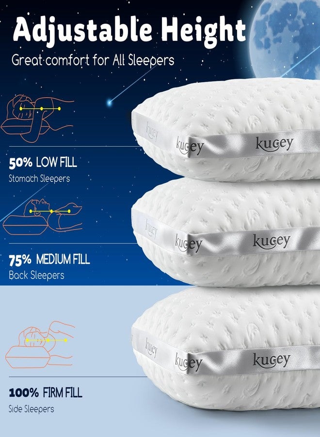 KUCEY Luxury Cooling Side Sleeper Pillow for Neck and Shoulder Pain, Medium Firm Bed Pillows Queen Size Set of 2 Luxury Shredded Memory Foam for Sleeping Adjustable Washable Cover Crescent White - Image 3