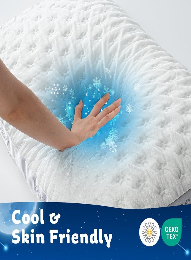 KUCEY Luxury Cooling Side Sleeper Pillow for Neck and Shoulder Pain, Medium Firm Bed Pillows Queen Size Set of 2 Luxury Shredded Memory Foam for Sleeping Adjustable Washable Cover Crescent White - Image 5
