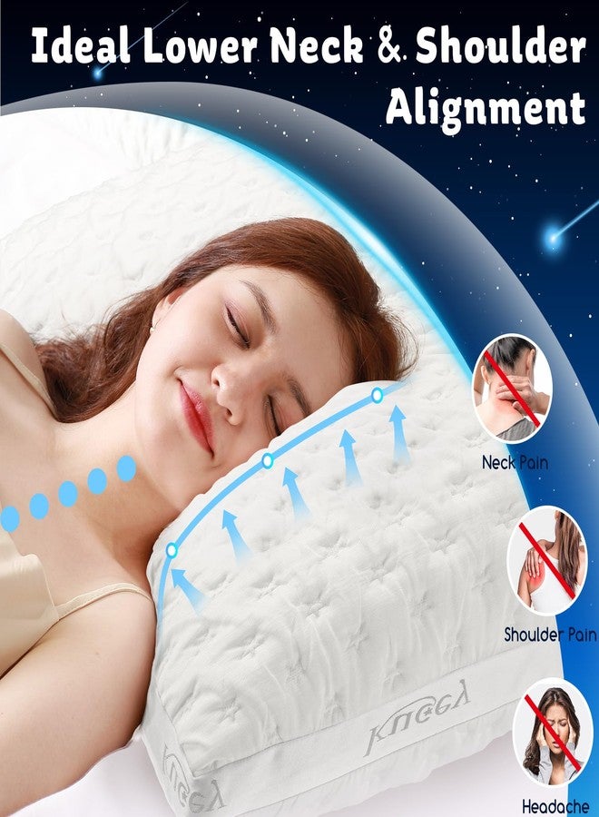 KUCEY Luxury Cooling Side Sleeper Pillow for Neck and Shoulder Pain, Medium Firm Bed Pillows Queen Size Set of 2 Luxury Shredded Memory Foam for Sleeping Adjustable Washable Cover Crescent White - Image 4
