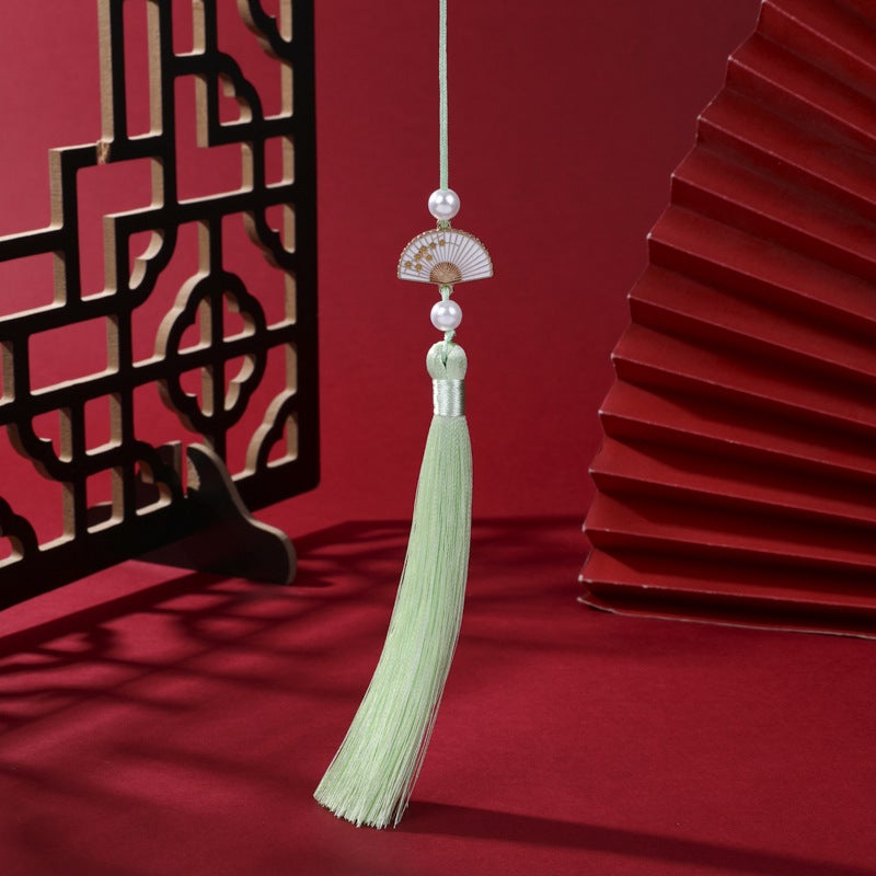 Generic Pearl White Fan Tassel Chinese Hanfu Car Pendant Tender green