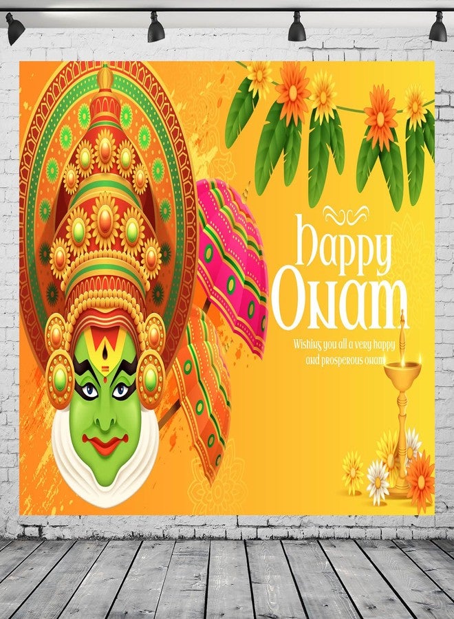 CORFOTO Happy Onam Kathakali Backdrop Fabric 7x5ft Indian Traditional Festival Umbrella Marigold Background for South India Harvest Party Decorations Banner Kids Adults Holiday Photoshoot Props - Image 1