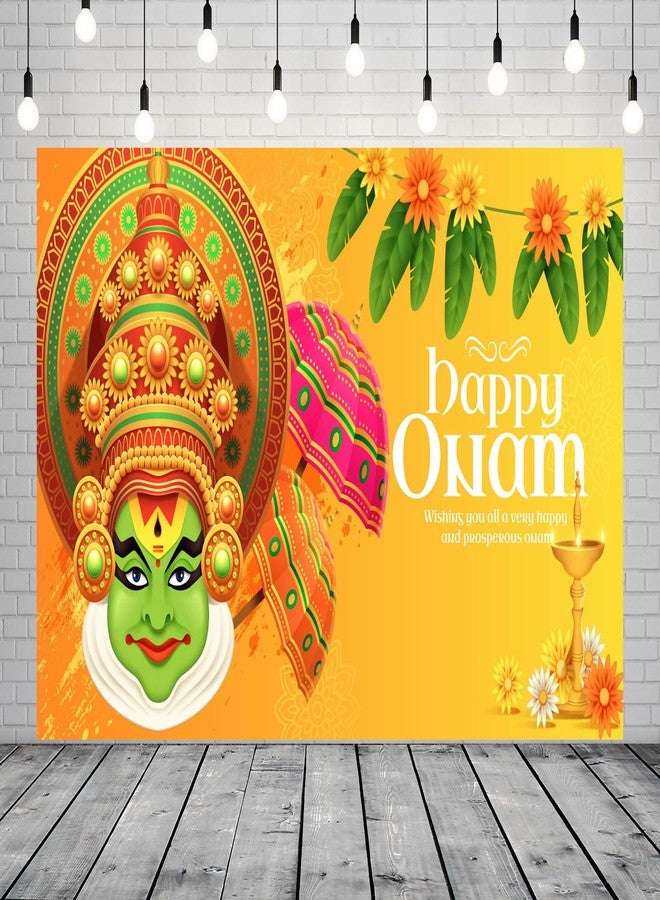 CORFOTO Happy Onam Kathakali Backdrop Fabric 7x5ft Indian Traditional Festival Umbrella Marigold Background for South India Harvest Party Decorations Banner Kids Adults Holiday Photoshoot Props - Image 2