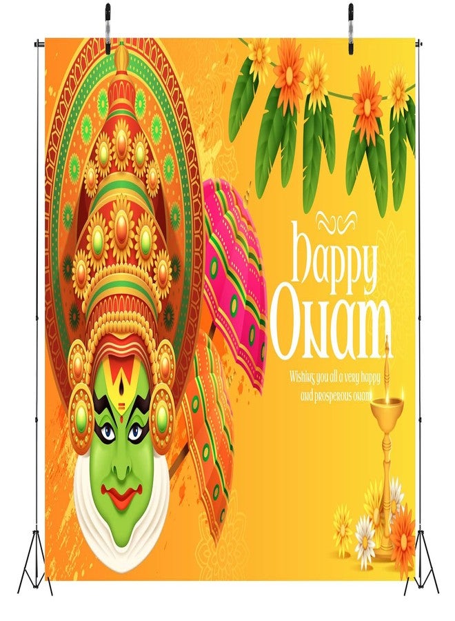 CORFOTO Happy Onam Kathakali Backdrop Fabric 7x5ft Indian Traditional Festival Umbrella Marigold Background for South India Harvest Party Decorations Banner Kids Adults Holiday Photoshoot Props - Image 3