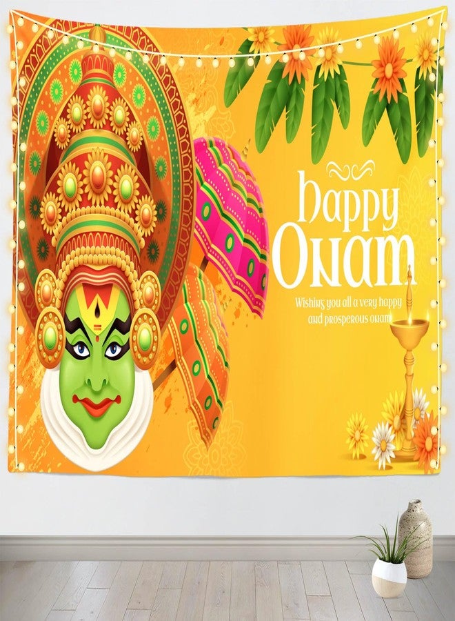 CORFOTO Happy Onam Kathakali Backdrop Fabric 7x5ft Indian Traditional Festival Umbrella Marigold Background for South India Harvest Party Decorations Banner Kids Adults Holiday Photoshoot Props - Image 4