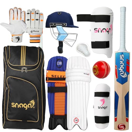 Snaga Eco Cricket Kit School Backpack for Small Boys and Girls - Complete Equipment With Kashmir Willow Bat (Size 2 for 5-7 Years), Leather Ball, Right-Handed - Image 1