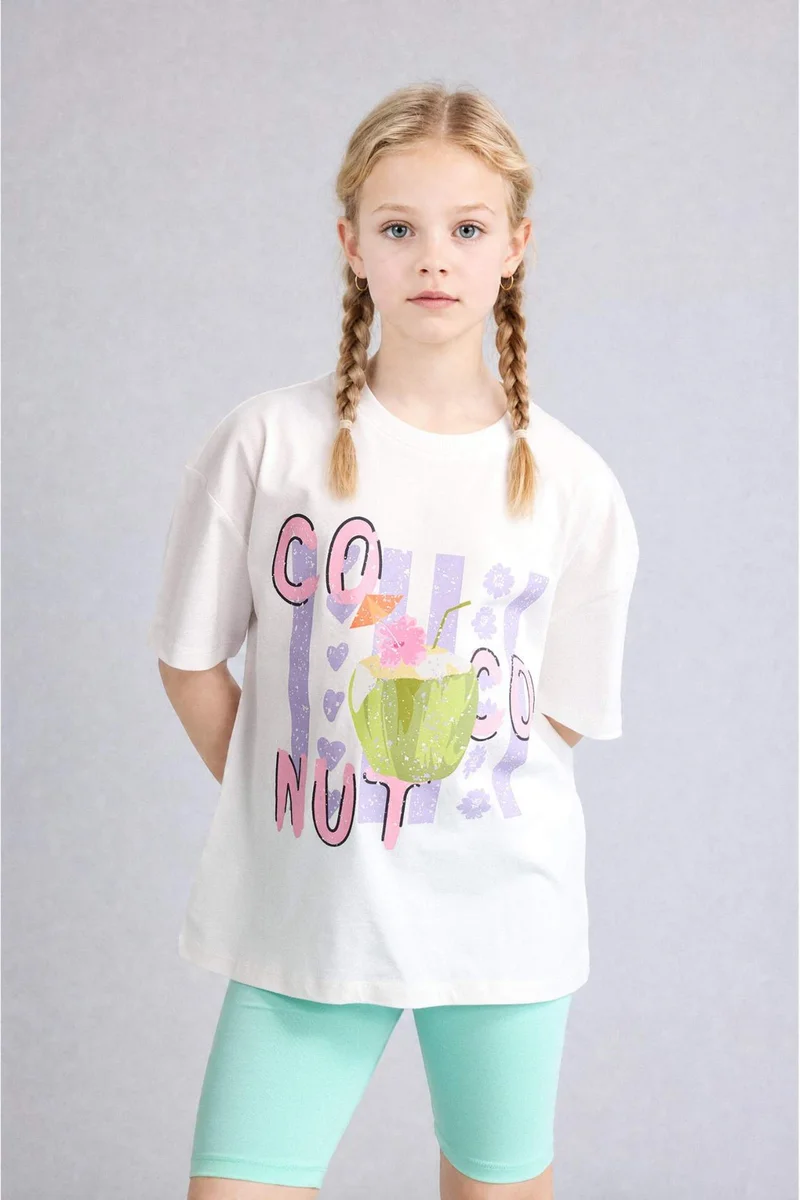 ديفاكتو Girl Fruit Print Short Sleeve T-Shirt