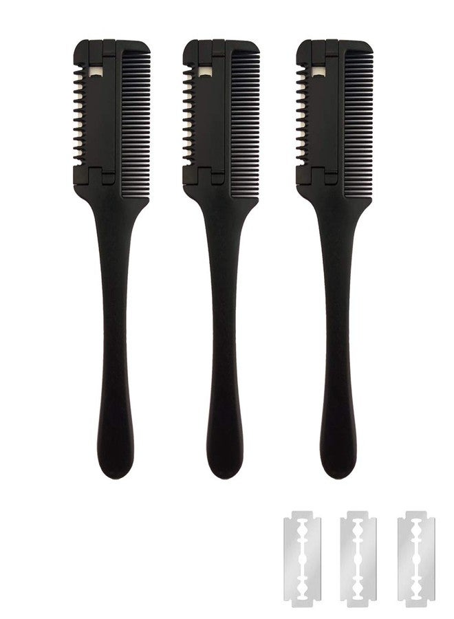 MSDADA 3 Pcs Hair Cutting Combs with Extra 3 Replacement Razors, MSDADA Double Edge Razor Comb for Thin and Thick Hair Trimming and Thinning - Image 1