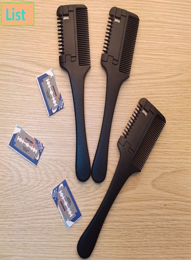 MSDADA 3 Pcs Hair Cutting Combs with Extra 3 Replacement Razors, MSDADA Double Edge Razor Comb for Thin and Thick Hair Trimming and Thinning - Image 2