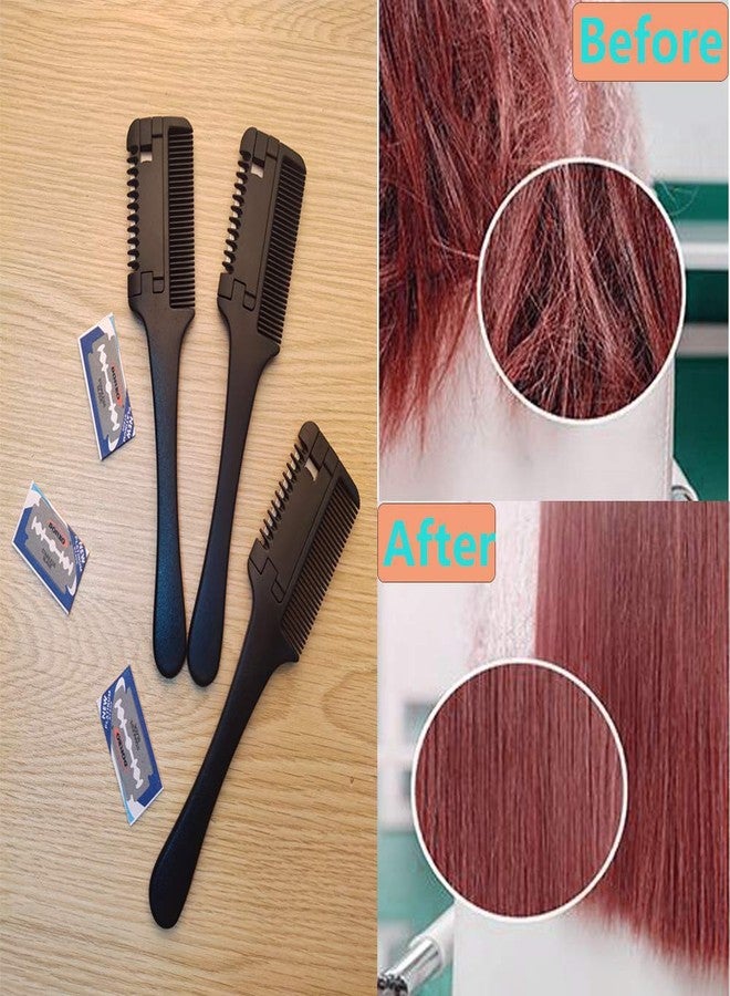 MSDADA 3 Pcs Hair Cutting Combs with Extra 3 Replacement Razors, MSDADA Double Edge Razor Comb for Thin and Thick Hair Trimming and Thinning - Image 4