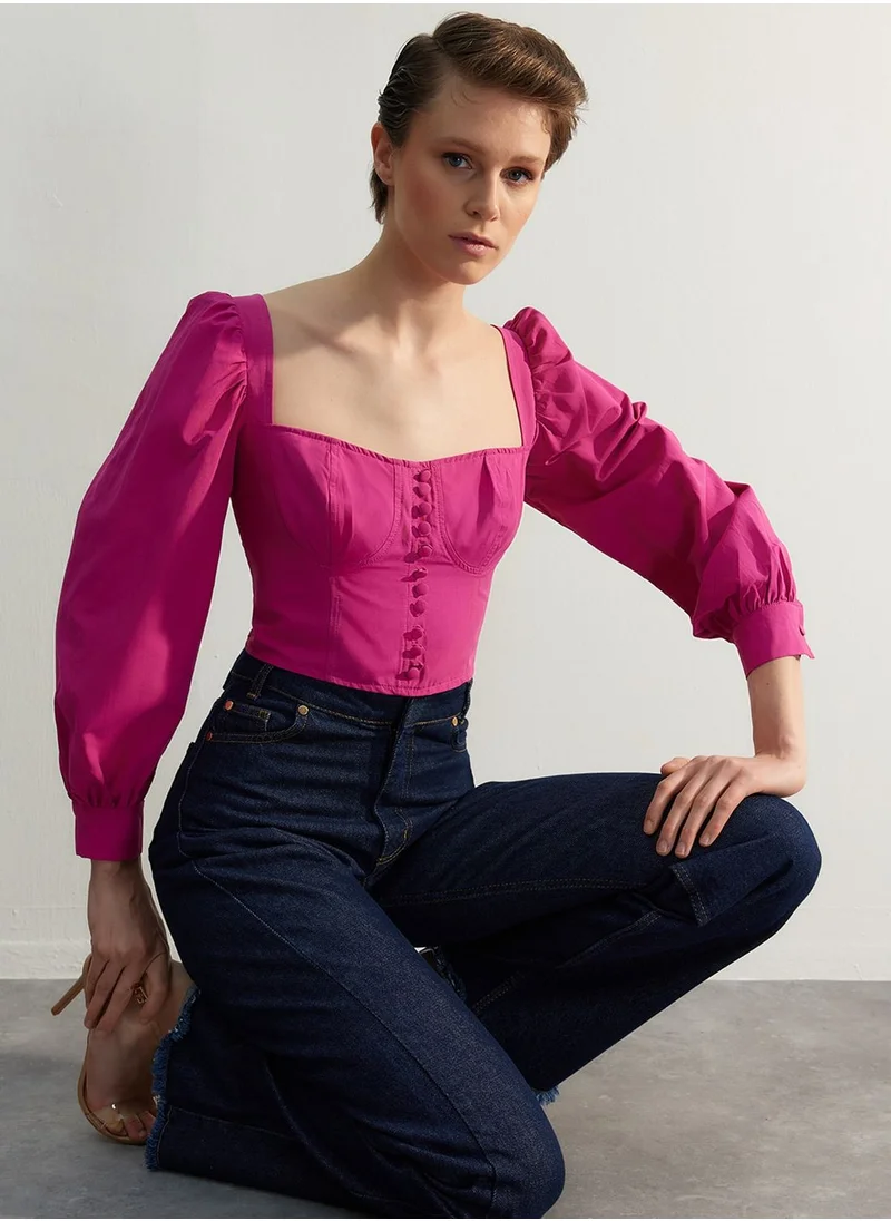 trendyol Sweetheart Neck Ballon Sleeve Top